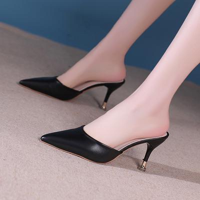 Модные женские тапочки на тонком каблуке, новинка 2024 года, горячая распродажа, летняя женская обувь на высоком каблуке, женские тапочки Baotou Rubber Pu