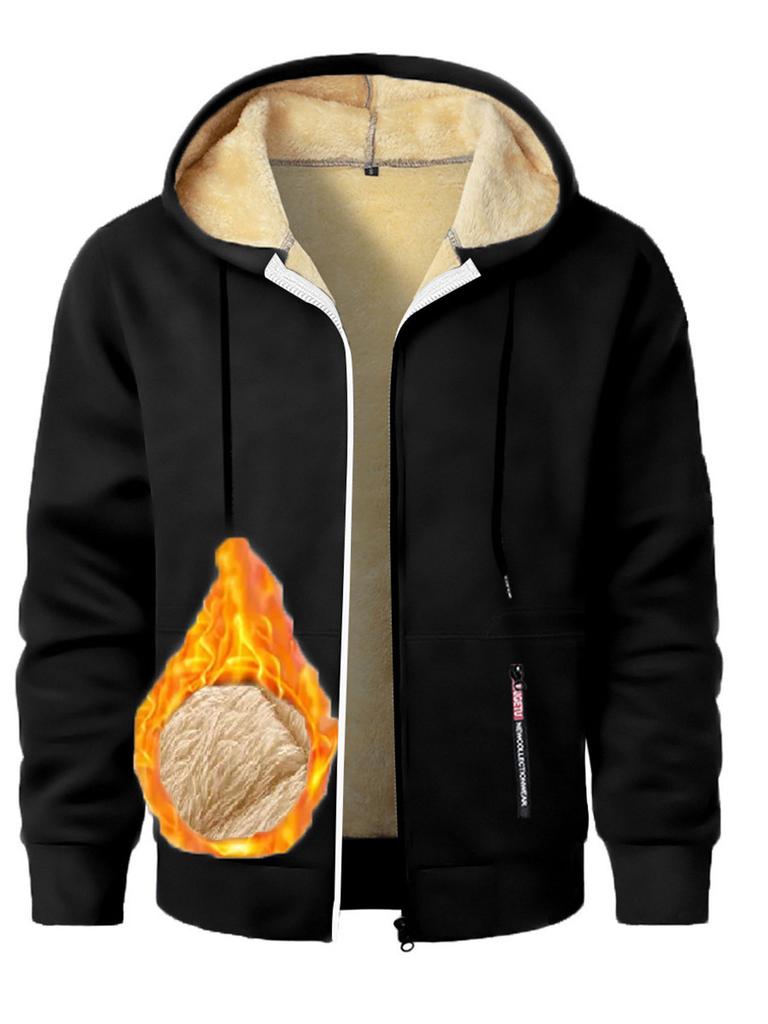 Осень Новая Мужская Повседневная Флисовая Толстовка с Капюшоном на Молнии Однотонная Теплая Спортивная Одежда Мужская Модная Верхняя Одежда