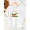 Women Rabbit Pulling Radish Print T-Shirt Round Neck Short Sleeve Spring Summer Autumn Casual Stylish Comfortable Machine-Washable Top
