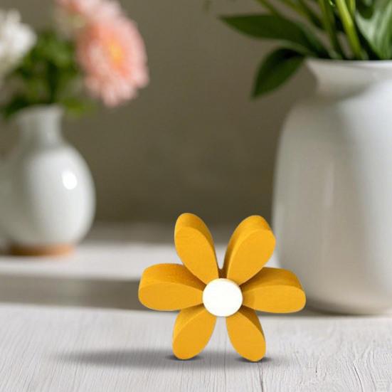 Yousheng 2 Pcs 3D Daisies Decorations Wooden Rustic Flower Centerpieces Freestanding Flower Ornaments Shelf Sitter for Nursery Bedroom or Living Room