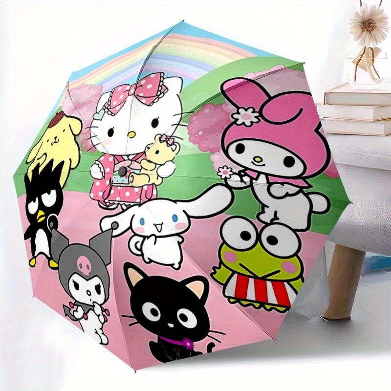 1pc Sanrio Rainbow Hello Kitty and Friends Durable Cartoon Folding Umbrella, Portable 3-Fold Compact Umbrella for Men and Women, Suitable for Travel o