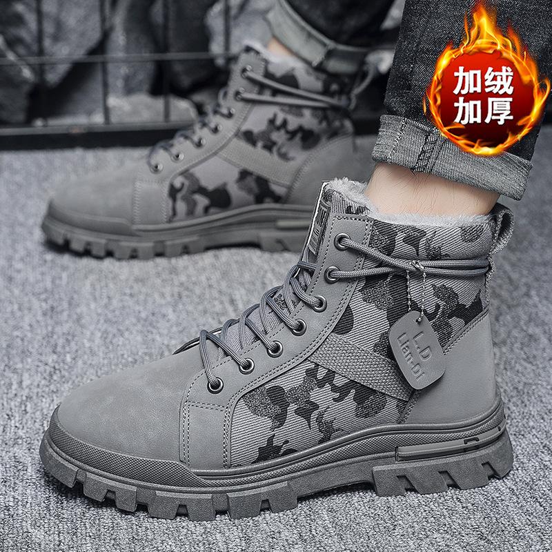 2025 зима новые бархатные теплые ботинки Мартина мужские высокие на толстой подошве рабочие ботинки модные в британском стиле мужская обувь