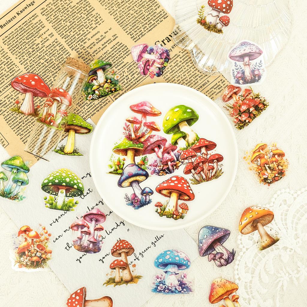 50 различных наклеек в виде грибов для домашних животных Креативное руководство по теме грибов Декоративные наклейки Водонепроницаемые наклейки в виде ретро-растений