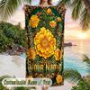 Golden Floral Elegance 2 Theme Quick Dry Beach Towel Custom Name Text Print Large Sand Resistant Towel Beach Vacation