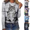 Autumn Winter Hot Selling Letter Cat 3D Printed Round Neck Long Sleeved T-shirt Wholesale for Women's Clothing