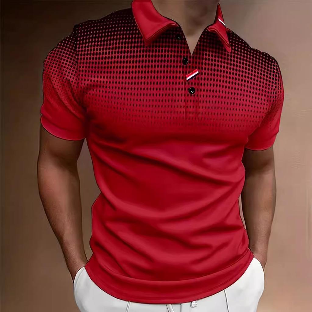 Модная мужская новая рубашка поло с пуговицами и градиентом, мужская спортивная рубашка поло с коротким рукавом