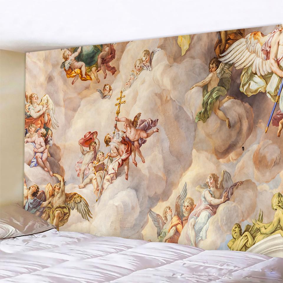 Христианская церковь, фреска, ангел, домашний декор, психоделическая сцена, гобелен, богемный декоративный лист, одеяло для дивана, коврик для йоги в стиле хиппи