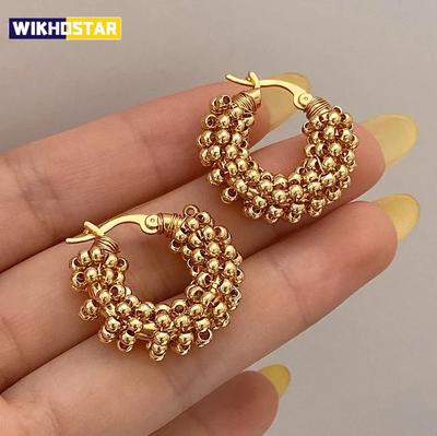 Круглые серьги-кольца с витыми бусинами из 18-каратного золота для женщин, модная изысканная бижутерия, аксессуары в стиле легкой роскоши