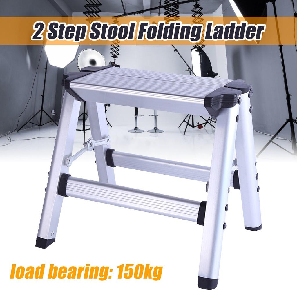 150KG E89417 2 Step Stool Ladder Anti Slip Safety Platform Ladder Maximum Load Aluminum Folding Ladder Maximum Load 28*27*34cm