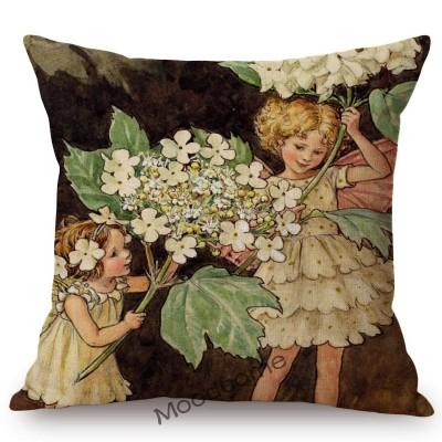 Lovely Cute Infant Baby Children Flower Fairies Floral Boy Girl Cartoon Home Decorative Pillow Case Cotton Linen Cushion Cover