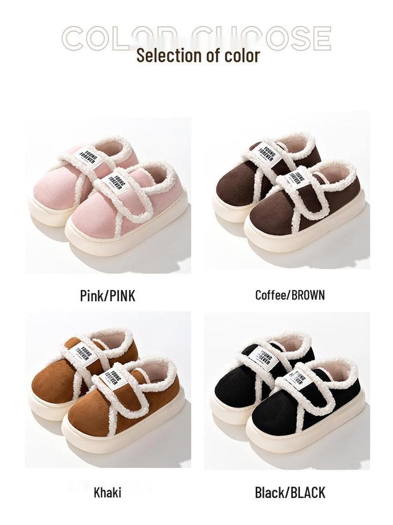 Женские ретро хлопковые тапочки на липучке - Нескользящие, Теплый вельвет, Полный задник для осени/зимы.