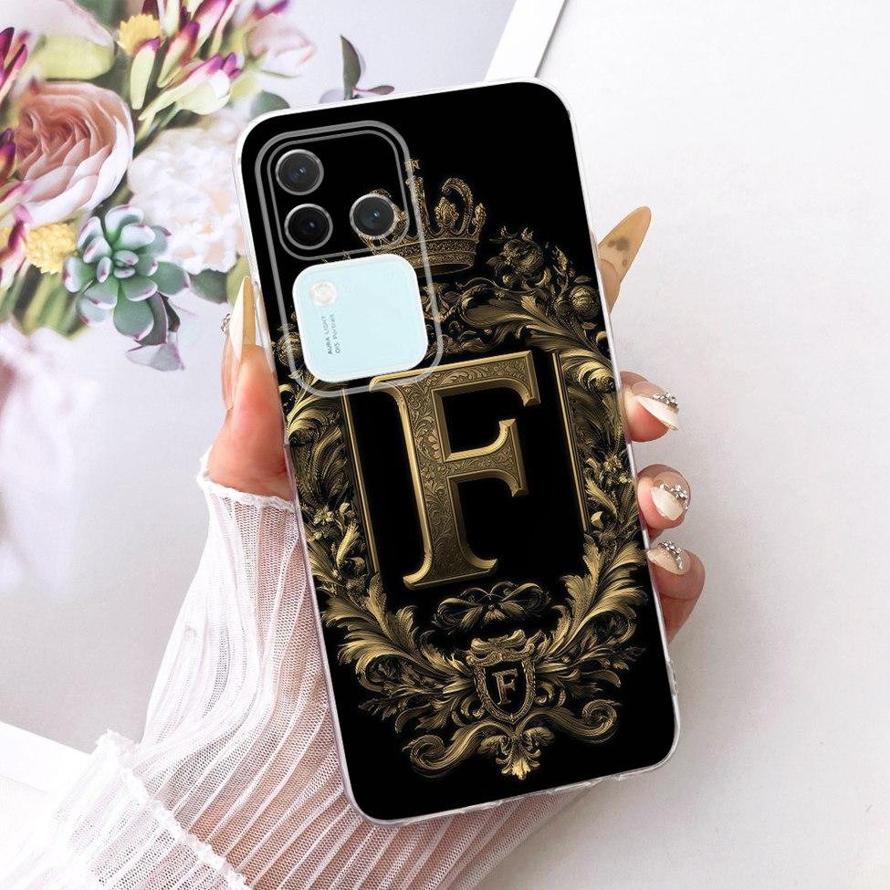 Чехол для Vivo S18Pro V2344A Чехол для Vivo S18 Pro Прозрачный Роскошная Корона Буквы от A до Z 2D Плоский Узор Мягкий Чехол