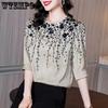 О-образный вырез с вышивкой шикарный ретро элегантный О-образный вырез рубашки весна-лето длинный рукав повседневные универсальные топы блузки