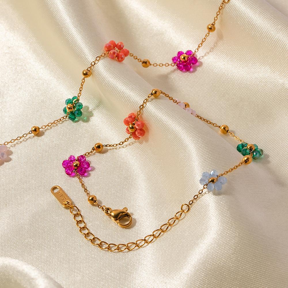 Ins Niche Design Stainless Steel Handmade Colorful Small Flower Chain Bracelet Suitable for Summer Beach