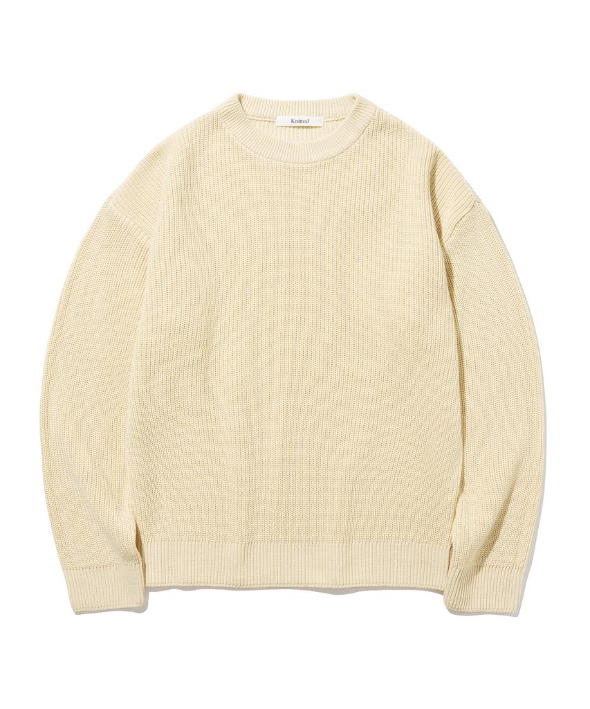 KNITTED Soft Cotton Drop Shoulder Waffle Knit Oatmeal