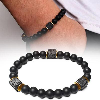 Браслет из вулканического камня из блоков, мужской, черный, классический, подарок на день рождения, матовый, женский, лабрадорит Y6L5