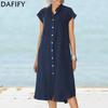 Women's Fashion Summer Spring Solid Color Print Short Sleeve V-Neck Loose Waistline Casual Dresses