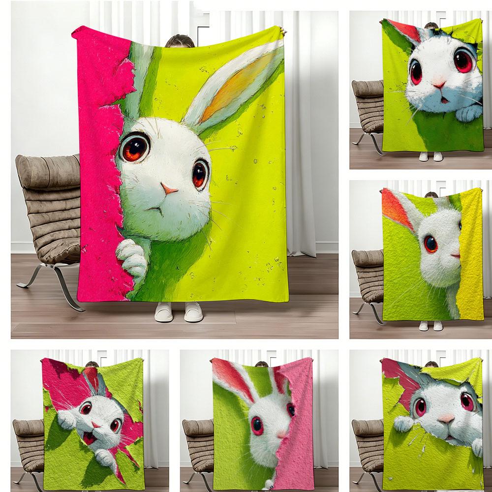 Painting Curious rabbit Throw Lightweight g Flannel Blanket Soft Skinfriendly for Summer Cooling
