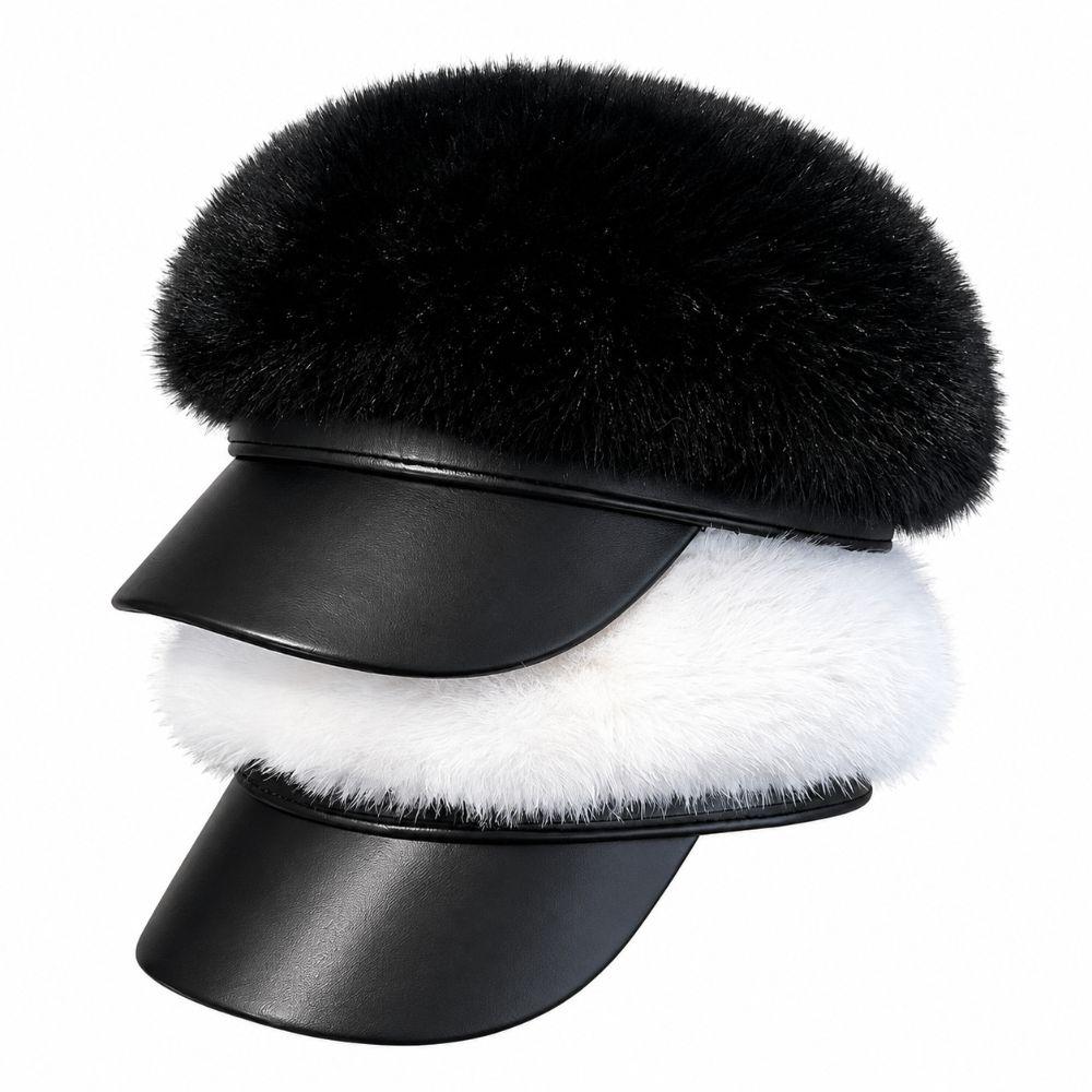 Adjustable Newsboy Cap Faux Mink Fur Navy Hat Vintage Style Faux Fur Hat Winter Daily