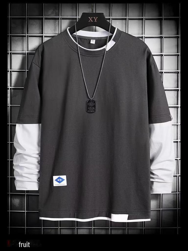 Мужская модная свободная футболка с длинным рукавом на весну и осень - новый летний базовый слой с коротким рукавом