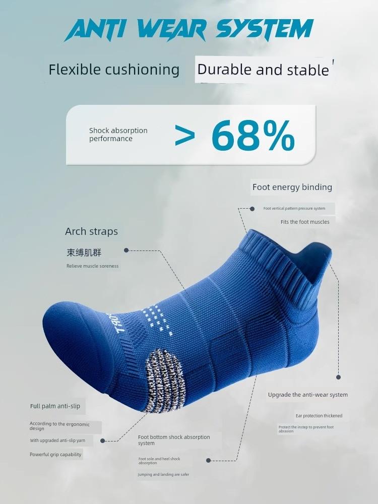 Comfortable Outdoor Sports Socks for Spring and Summer Marathon Men's Short Socks with Thick Towel Soles, Durable Running Short Socks for Men