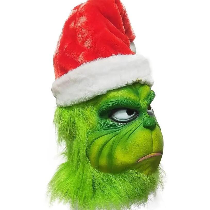 New Grinch mask latex prop for Halloween prank games, can be customized with labels
