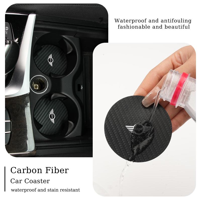 2025 Hot 2Pcs Car Styling Coaster Cup Holder Anti-slip Mat Carbon Drink Pad For BMW X1 X2 X3 X4 X5 X6 X7 G20 G30 6GT E46 E90 E60