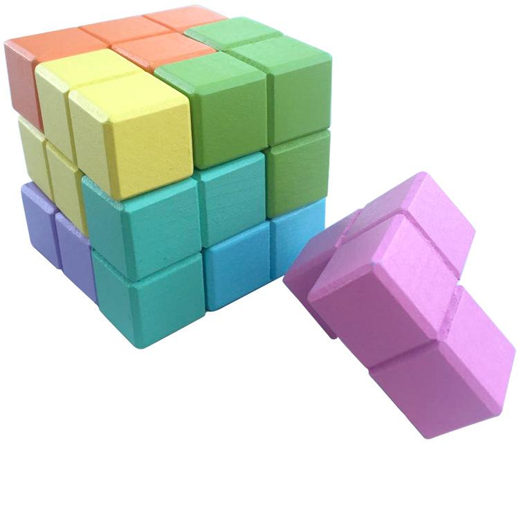 New 3D Wooden Children Early Educational Soma Cube Toys Montessori Puzzle Games Brain Challenge Game Sensory Toys For Kids