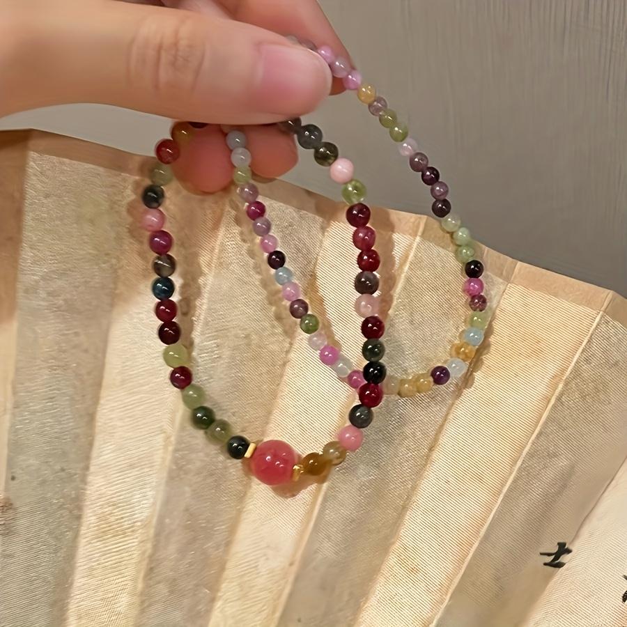 1 шт. Розовый браслет из бусин, Богемный стиль, Плетеный вручную аксессуар из бусин, Браслет в новом китайском стиле с высокой модой, Подходит для сочетания