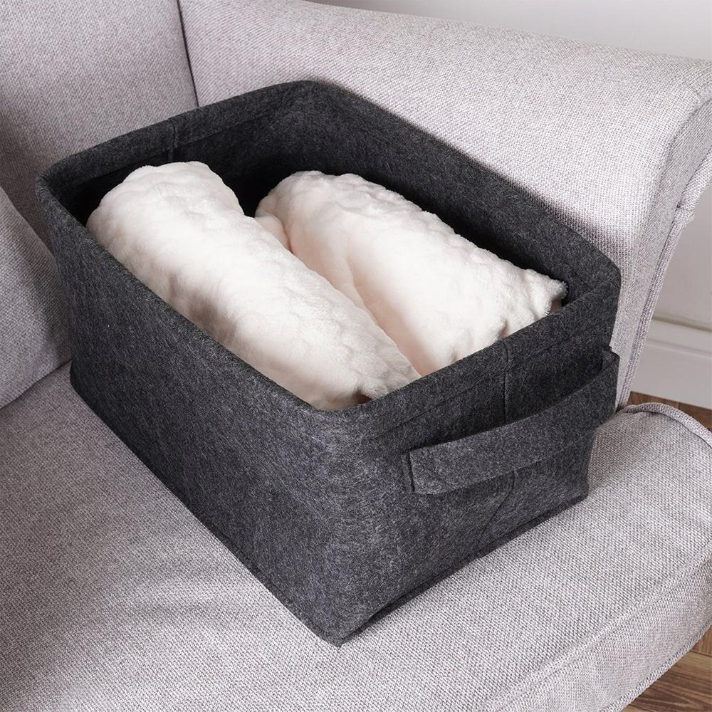 Foldable felt storage basket, black, 36x27x20 cm