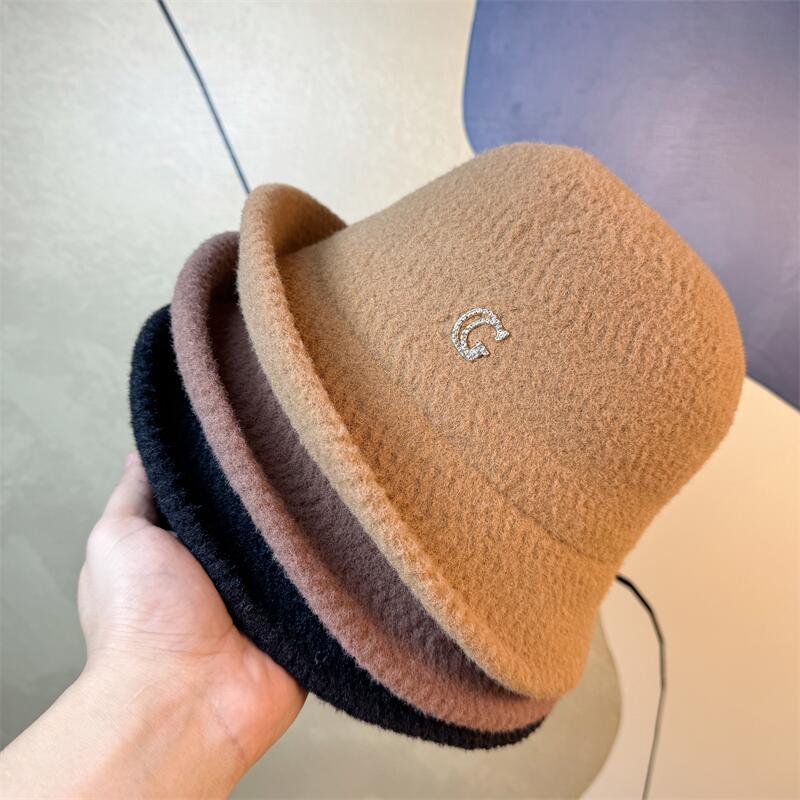 New Elegant Curling Top Hat Women's Foldable Basin Hat Bucket Hat Autumn and Winter Warm Hat