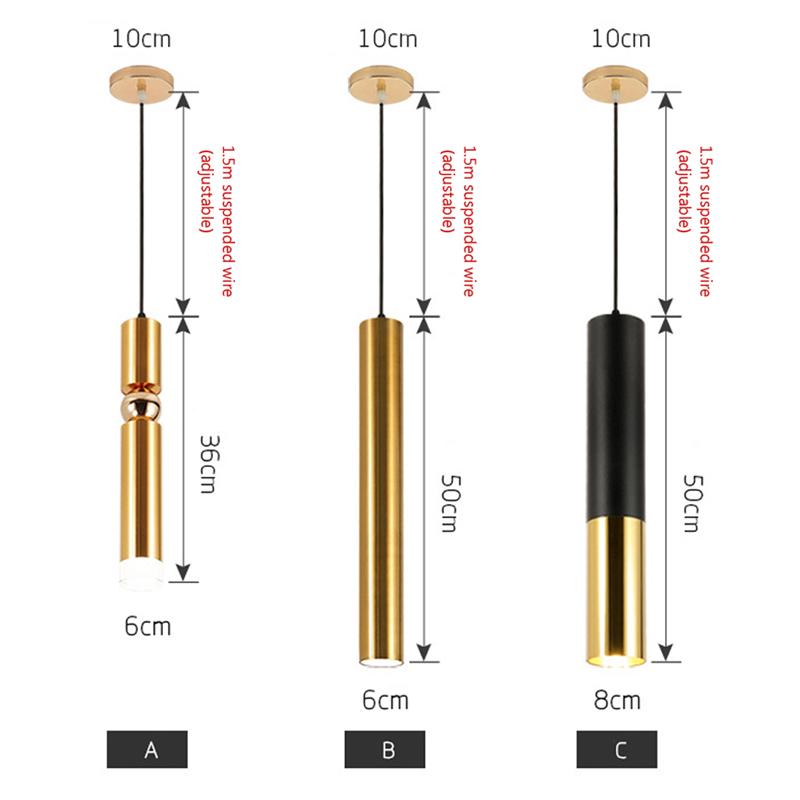 Modern Long Tube LED Pendant Light Home Indoor Decor Lustre Kitchen Island Bar Living Dining Room 7W Black Gold Hanging Lighting
