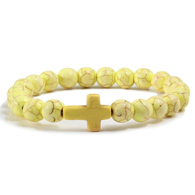 1PC Men Women Gift Cross Charm Beaded Bracelets Matte Bracelet Jewelry Handmade Natural Stone Prayer  Accessories