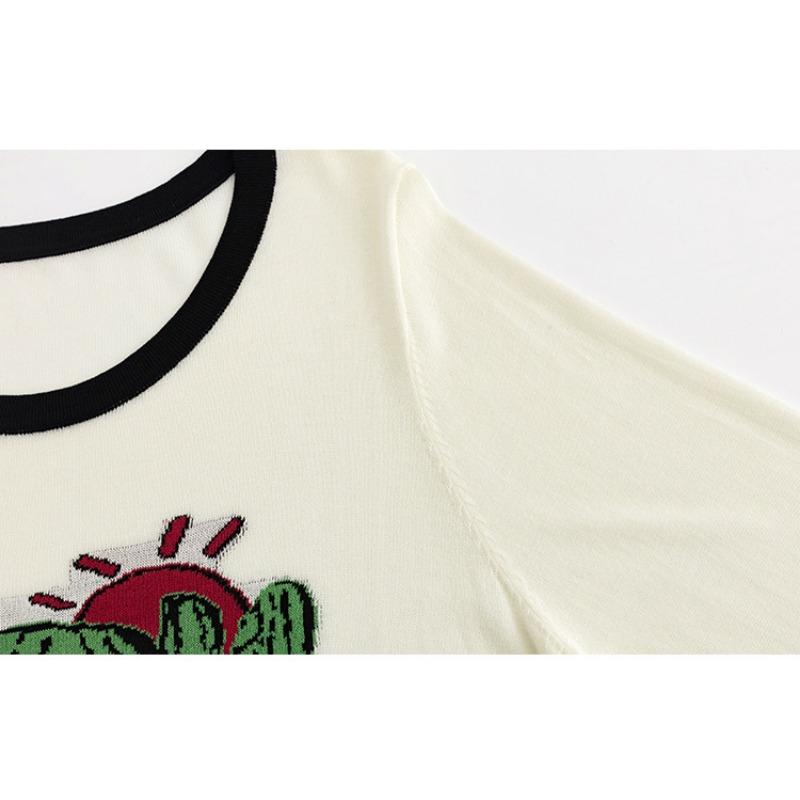 Плюс Размер Женский Круглый вырез Жаккардовый Письмо Топ Длинный Рукав Ранняя Осень Свободный Повседневный Трикотаж