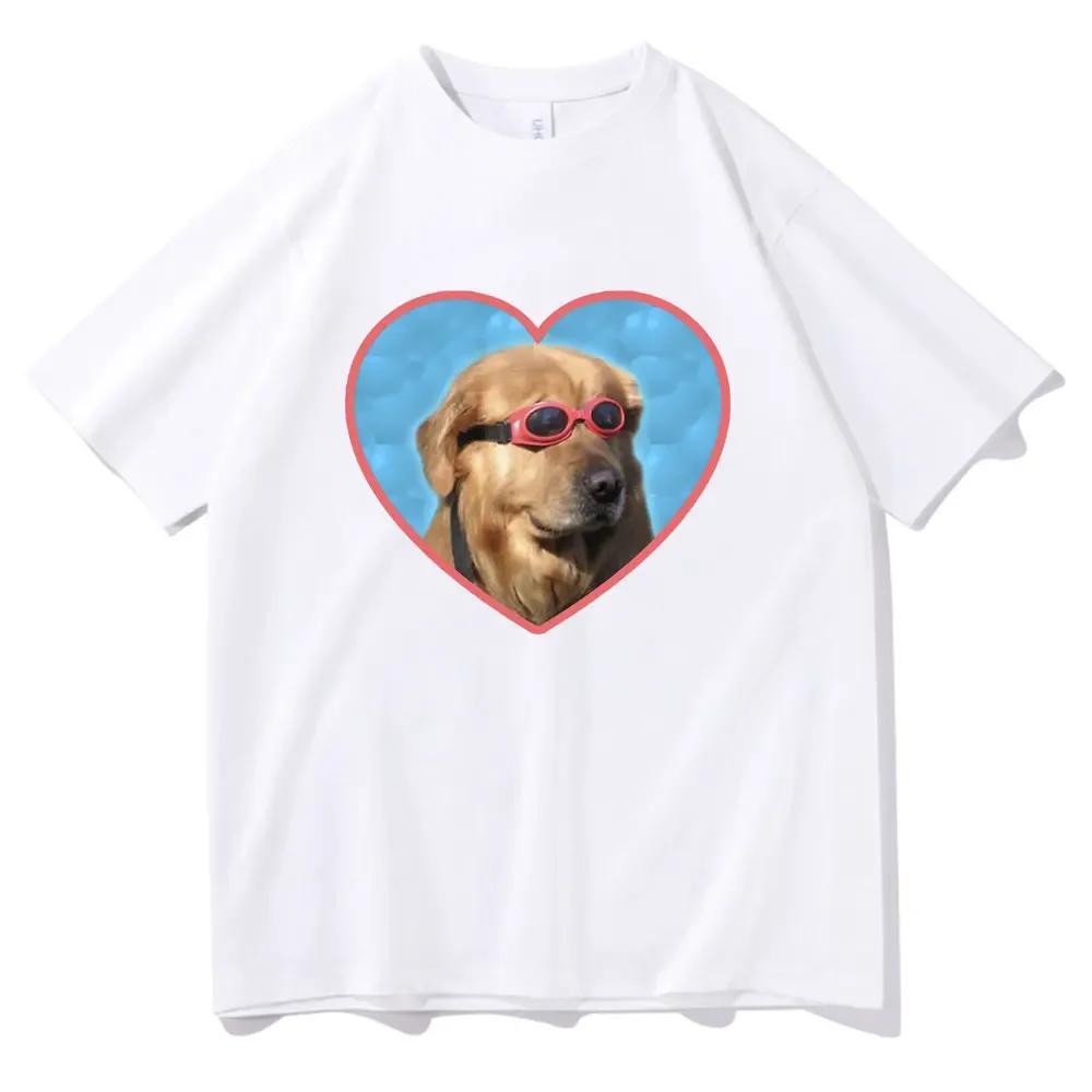 Funny Dog in Goggles Heart Graphic T-Shirt