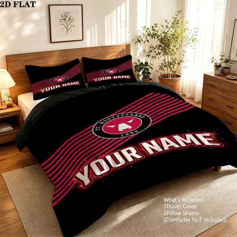 Midtjylland Fodboldklub Bedding Quilt Set Quilt Cover Pillowcase Home Decoration Birthday Gift (1 * duvet cover + 2 * pillowcase, without core)