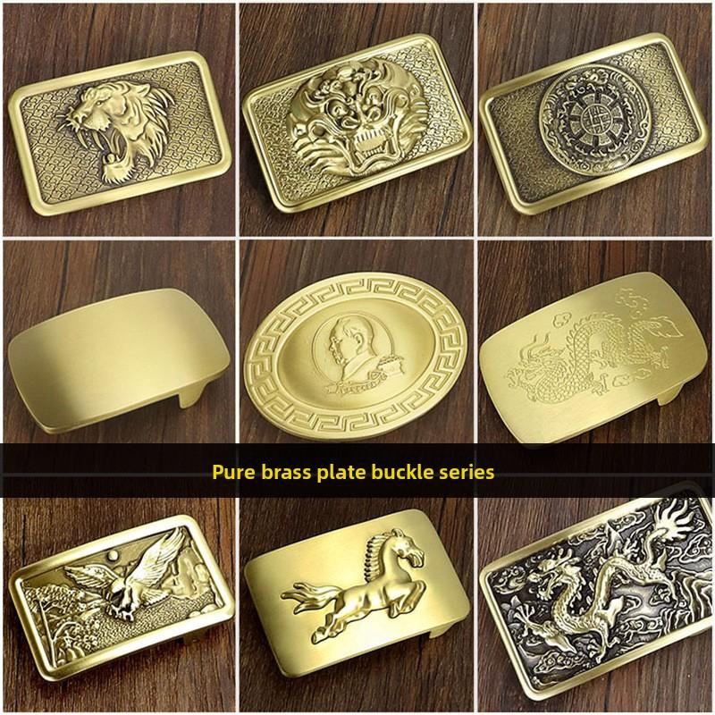 Zodiac Pure Copper Belt, Button Head Men's 3.8 Belt, Head Brass Solid Full Brass Belt Head Clip