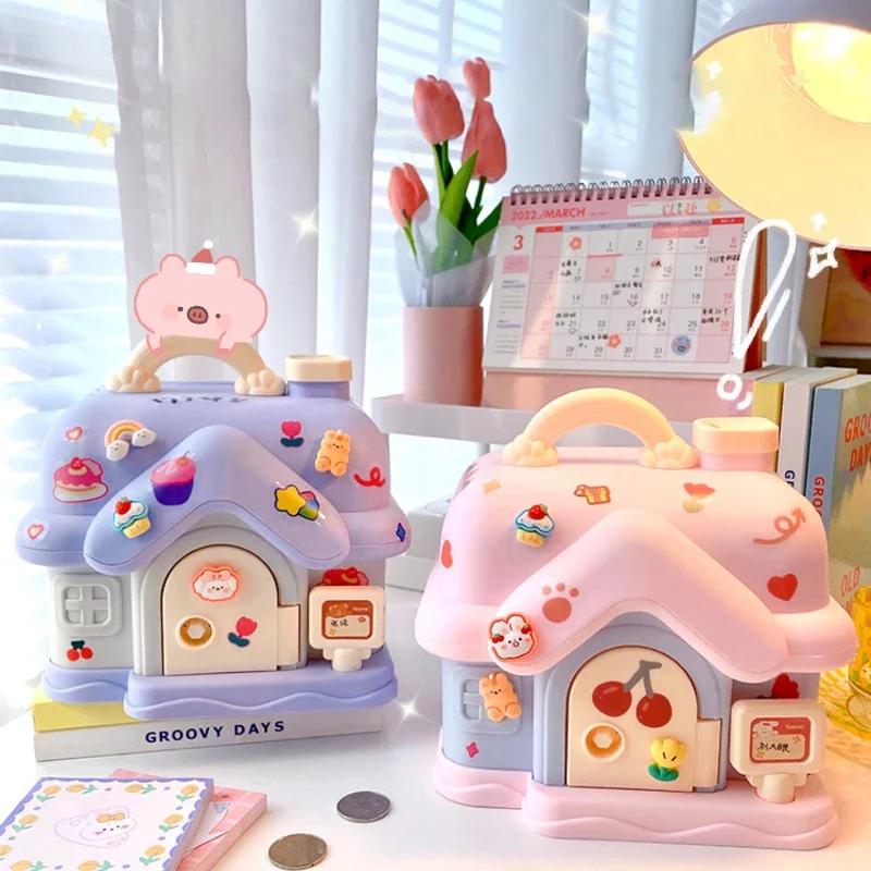 Creative DIY Piggy Bank Cartoon Cute Square Money Boxes Piggy Bank With Lock And Key Children Christmas New Year Gifts For Girls