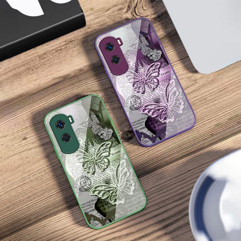 Винтажная Бабочка Для Honor 200 90 8X 9X Pro Lite P50 P40 Nova 10 11i P60 Magic4 6 Mate 20 50 Закаленное Стекло Чехол Для Телефона