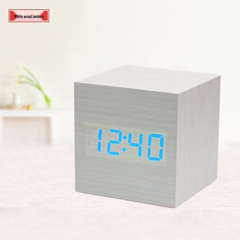 Smart Wooden Digital Alarm Clock with Night Light - Multi-functional Square Wall Clock for Students