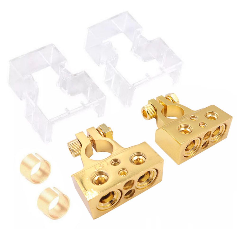 Car Battery Terminal Connectors 0 2 4 8 Gauge AWG Battery Terminal Clamps Car Audio Modification Battery Heads with Shims Protector Cover 12-48V