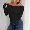 Женские рубашки с длинным рукавом, модные модели с открытыми плечами, укороченные топы, многослойные, облегающие топы