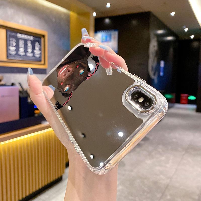 Creative funny dog mirror mobile phone case ip13PROMAX braid expression bag Apple 17 anti-drop protective case