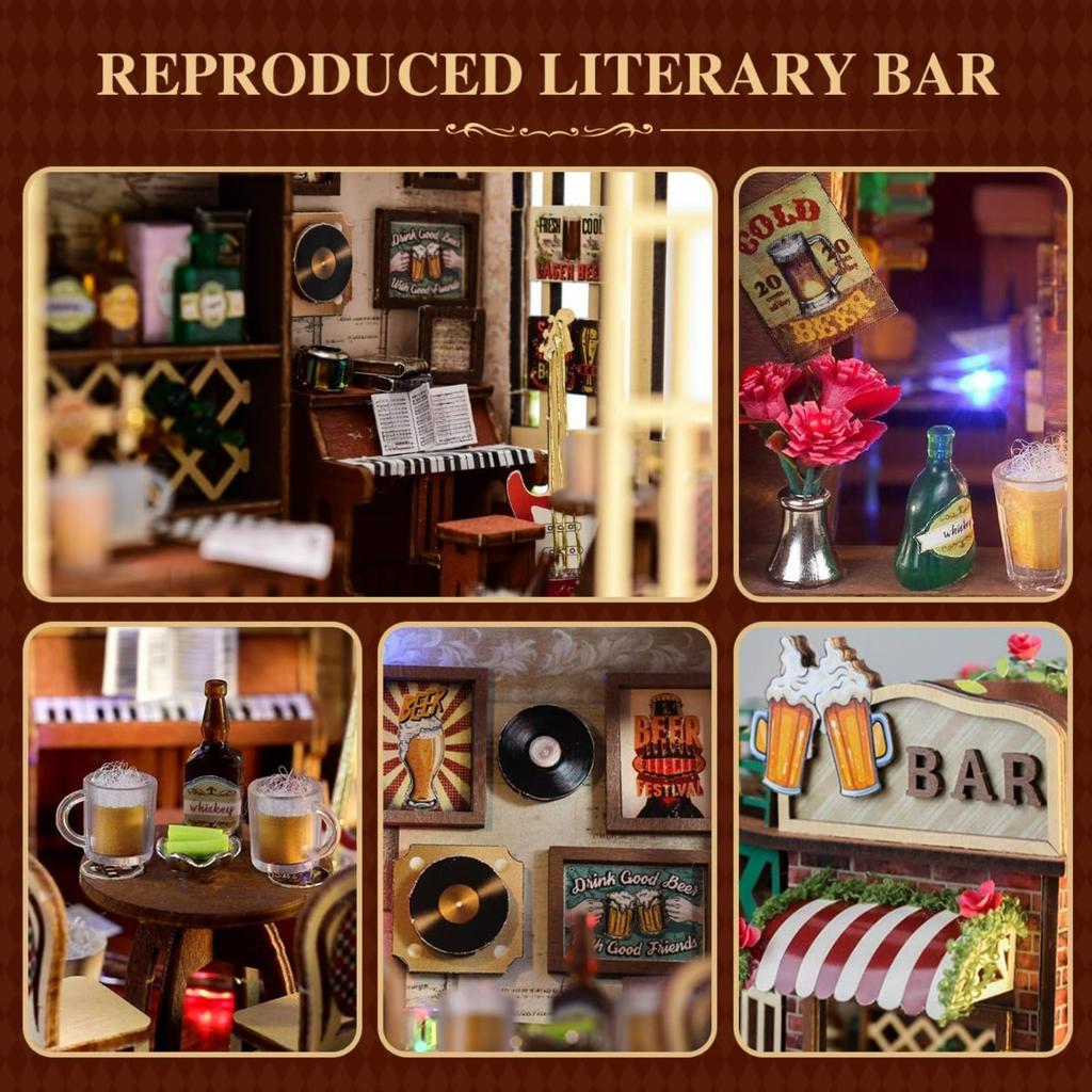 DIY Wooden Miniature House & Book Nook Kits,Bistro Modern Styles Doll House with LED Lights,Furniture,Beginner-Friendly for Adults & Teens,for Lovers