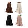 Women Pleated Skirt Elastic High Waist Solid Color Midi Skirt Soft Breathable Office Lady
