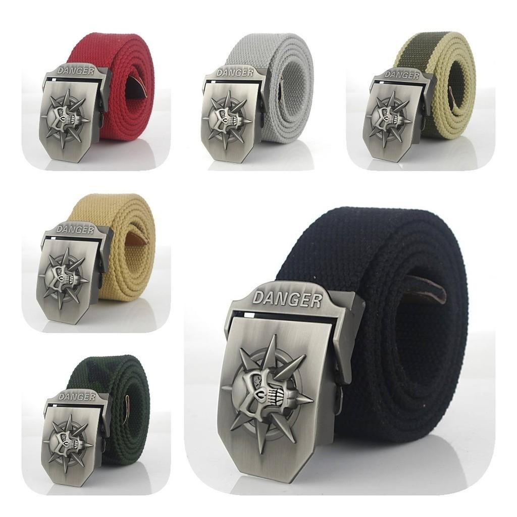 Premium Canvas Belt With Skull Buckle For Men And Women Adjustable 120cm