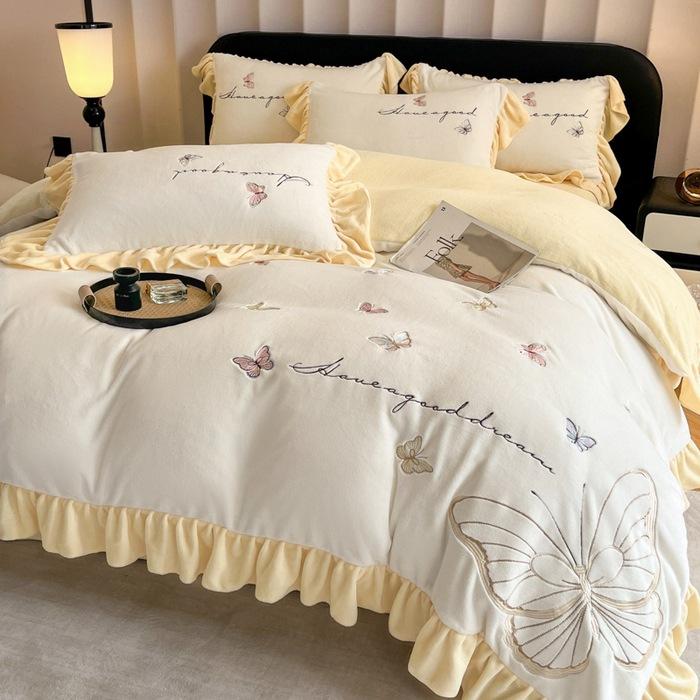 Комплект из четырех предметов из молочного флиса, утепленные простыни, пододеяльник, комплект из четырех предметов в стиле принцессы, постельное белье.