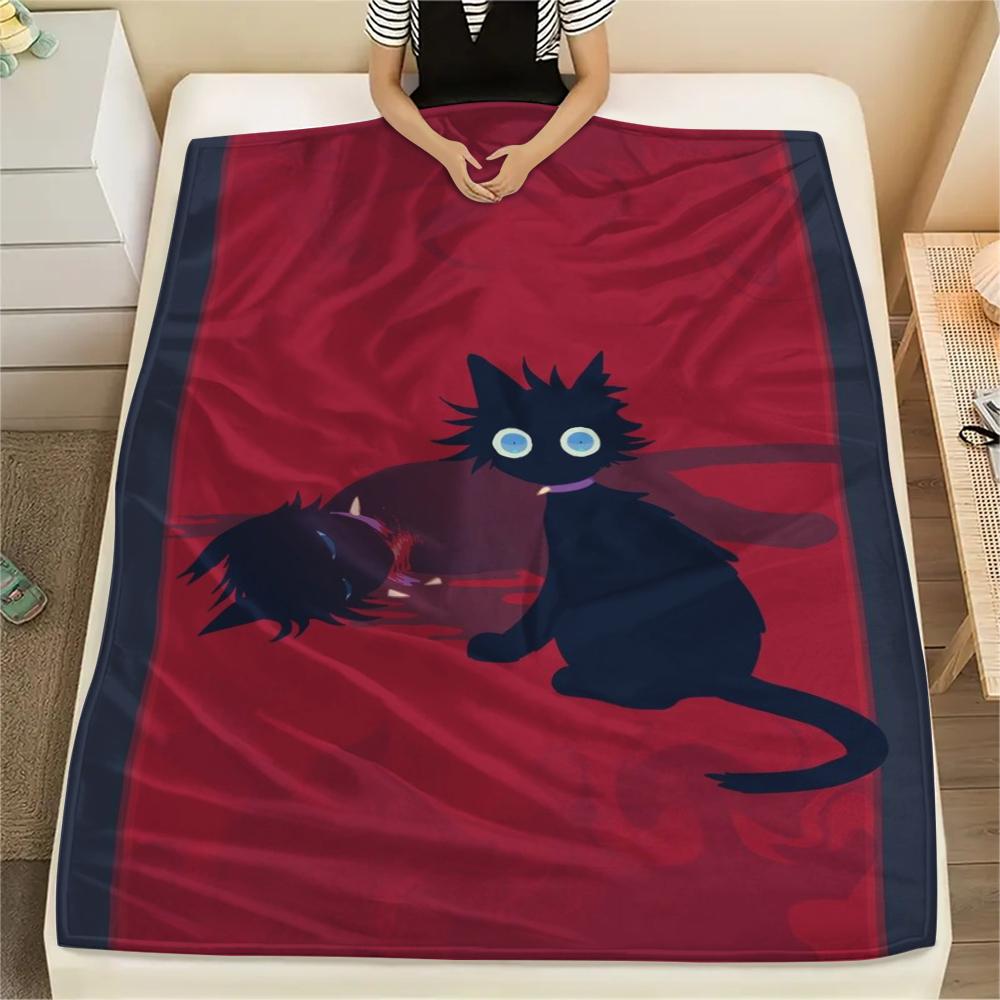 1PC Cat Warrior Print Flannel Blanket, High quality Comfortable for All Seasons, Home Decor, Warmth and Comfort, Perfect for Christmas Gifts