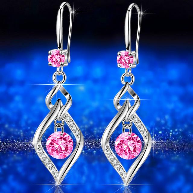 925 Sterling Silver Woman Fashion Jewelry High Quality Blue Pink White Purple Crystal ZirconSelling Earrings