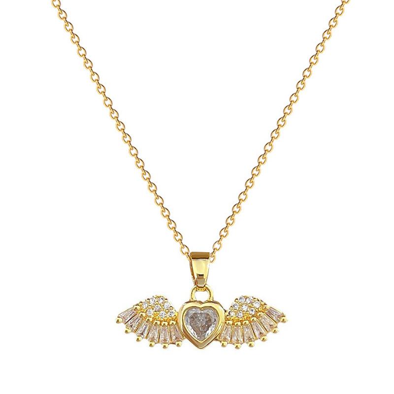 Light Luxury Temperament Real Gold Gorgeous Angel Wings Necklace Female Versatile Collarbone Chain Titanium Steel Chain